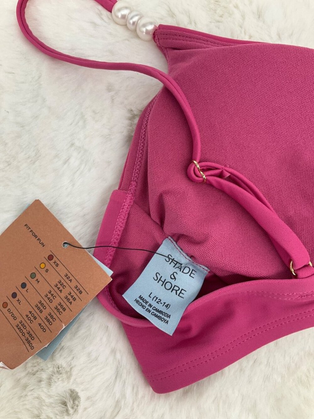 Shade & Shore Size L (12-14) Pink Bikini Set With Beaded Strap Detail Low Rise - Picture 8 of 9